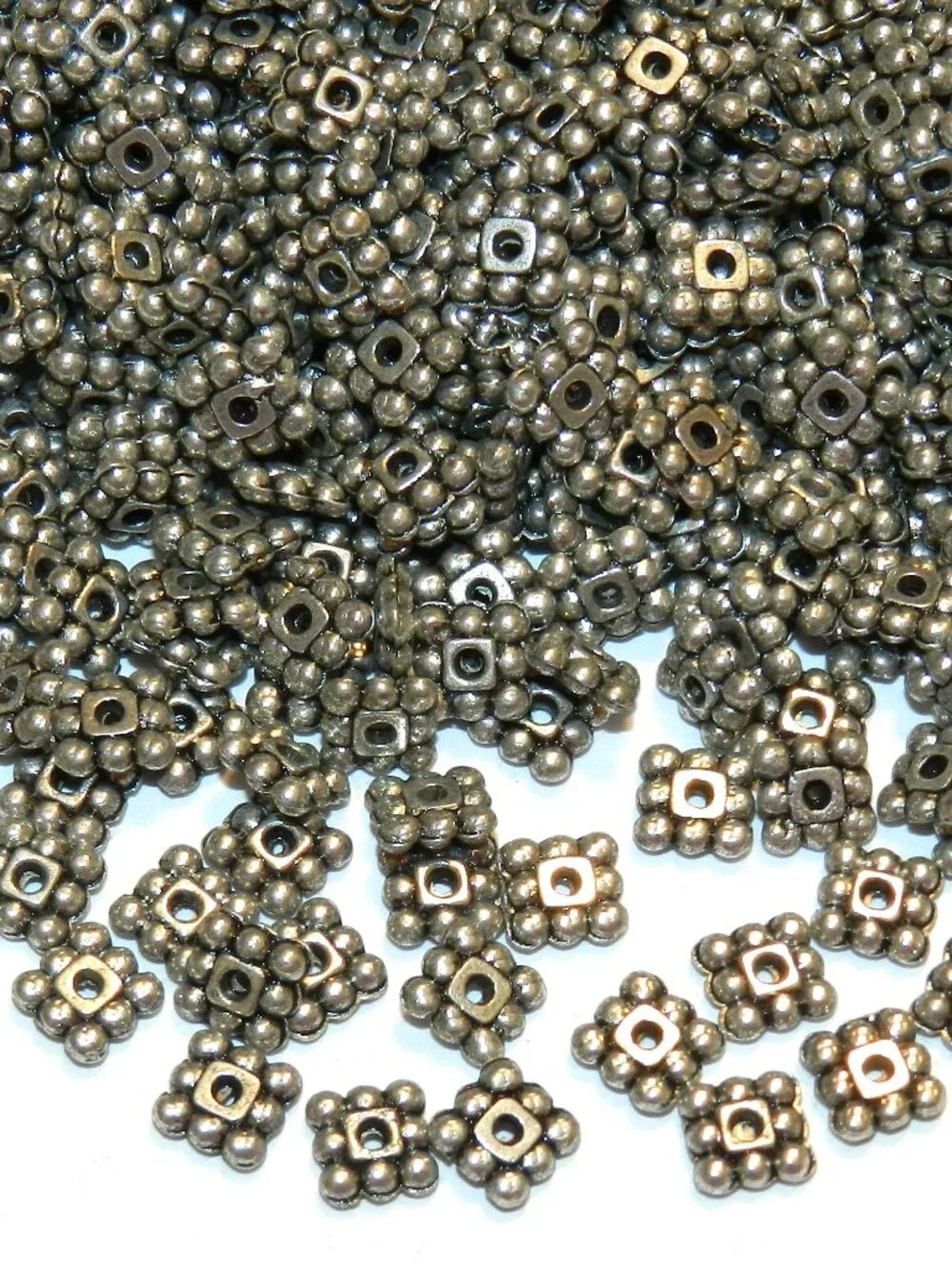 MBL7278 Antiqued Silver 5mm Dotted Flat Square Rondelle Spacer Metal Bead 100pc